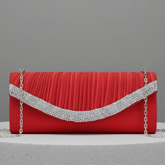 Evening Clutch Crossbody Bag Red Purse Wedding Handbag Party Prom Bridal Gift - Picture 1 of 10